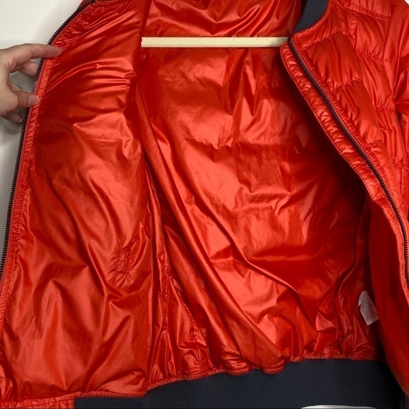 Athleta Womens Dobby Goose Down Puffer Bomber Jacket Quilted red grey 138700 - Picture 7 of 12